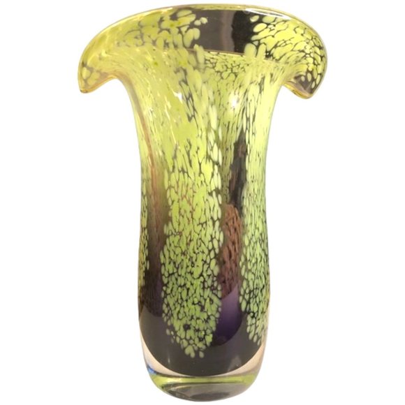 MURANO-STYLE Vtg Heavy Art Glass Vase Purple Clear Green MCM Contemporary - Picture 4 of 10